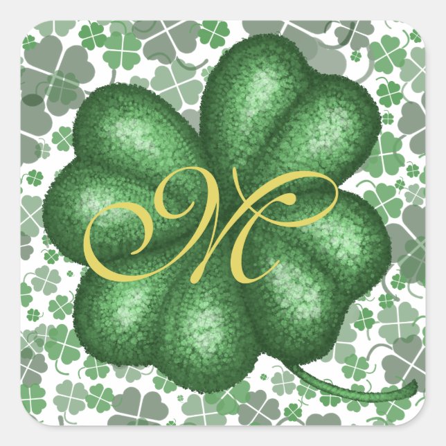 Monogram Shamrock Square Sticker (Front)