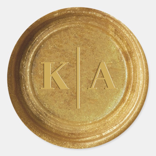 Monogram Shimmer Gold Wax Seal Wedding Sticker (Front)