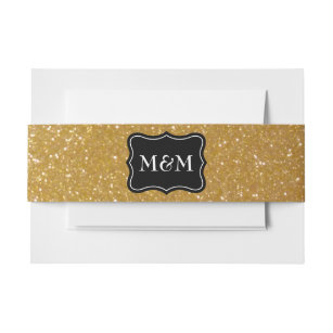 Monogram shiny gold glitter envelope belly band invitation belly band