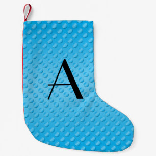 Monogram shiny light blue polka dots small christmas stocking