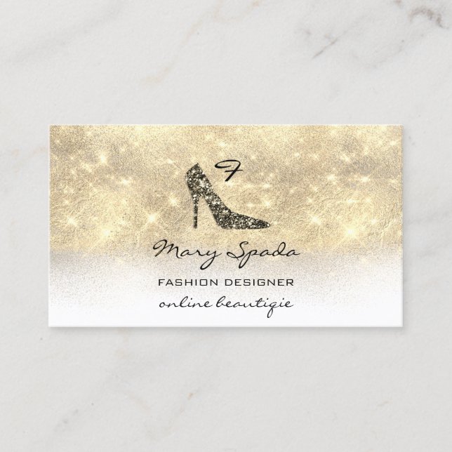 Monogram Shoes Gold Glitter Heels Logo QR Code  Business Card (Front)