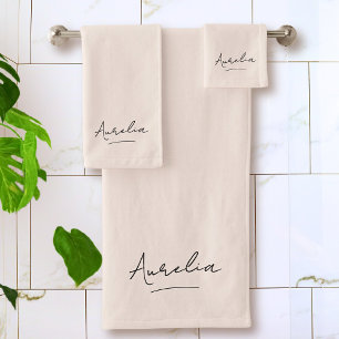 Monogram Signature Minimalist Stylish Blush Pink Bath Towel Set