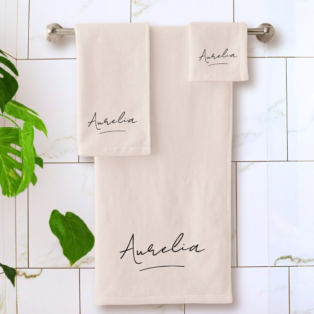 Monogram Signature Minimalist Stylish Blush Pink Bath Towel Set (Creator Uploaded)