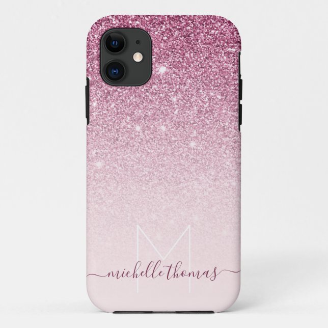Monogram signature script blush pink template Case-Mate iPhone case (Back)