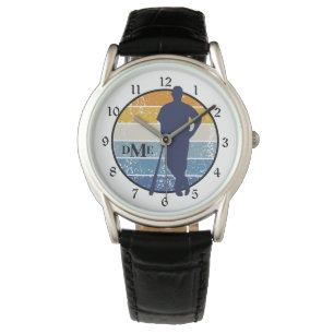 Monogram Silhouette Baseball Player Retro  Watch