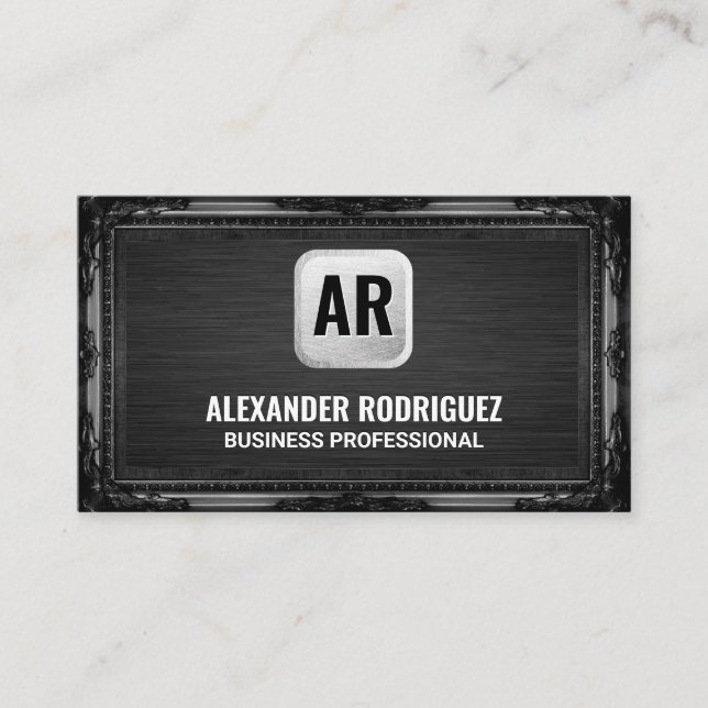 Monogram Silver Backing | Antique Black Frame Business Card (Front)