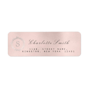 Monogram Silver Blush Pink Return Address RSVP 16t Label