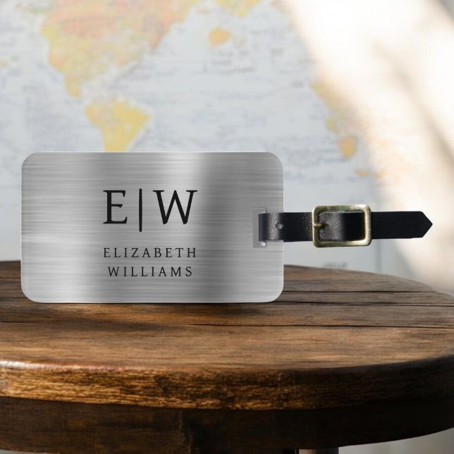 Monogram Silver Brushed Metallic Elegant Luggage Tag (Creator Uploaded)