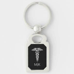 Monogram Silver Caduceus Key Ring