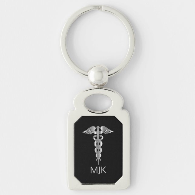 Monogram Silver Caduceus   Key Ring (Front)