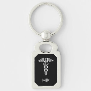 Monogram Silver Caduceus   Key Ring