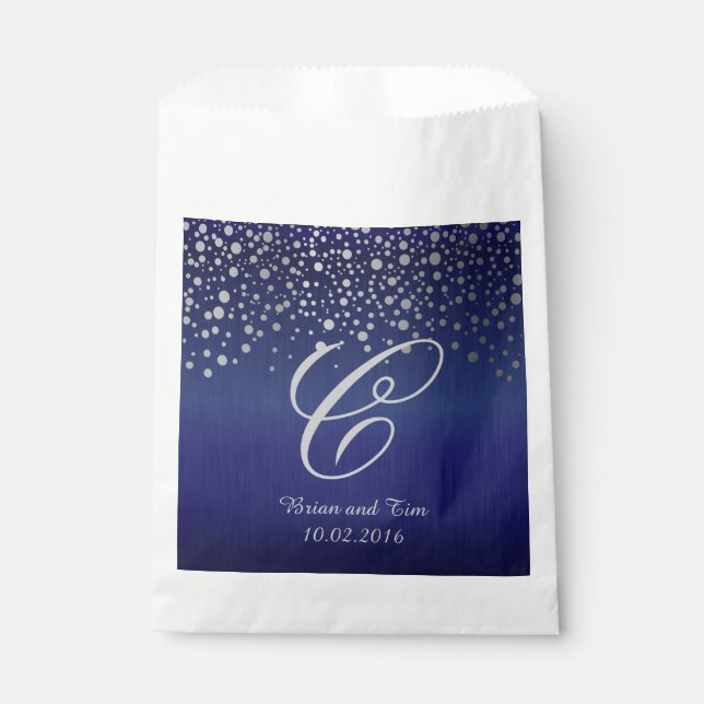 Monogram Silver Confetti Dots | Sapphire Blue Favour Bag (Front)
