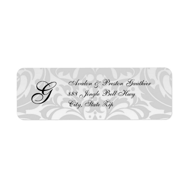 Monogram Silver Damask Christmas Address Labels (Front)