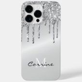 Monogram Silver Dripping Glitter Metallic Platinum Case-Mate iPhone Case (Back)