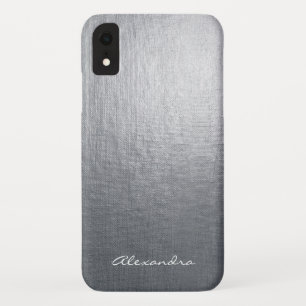 Monogram Silver Faux Metal Foil iPhone XR Case