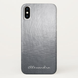 Monogram Silver Faux Metal Foil iPhone X Case