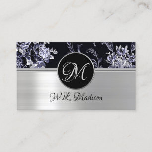 Monogram Silver Floral Business Card 2