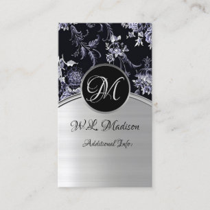 Monogram Silver Floral Business Card 4