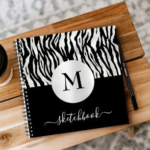 Monogram Silver Foil Black Tiger Print Sketchbook Notebook
