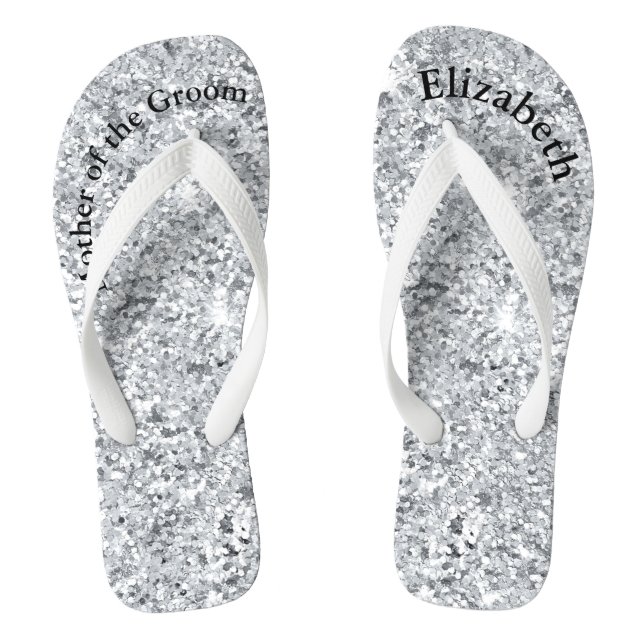 Monogram Silver Glam Glitter Mother of Bride Groom Thongs (Footbed)