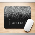 Monogram Silver Glam Glitter Sparkle Name Mouse Pad<br><div class="desc">Silver and Black Faux Glitter Sparkle Elegant and Modern Chic Trendy Luxury Monogrammed Mouse Pad. These monogram - add your own name customised mousepad can be updated with your name.</div>