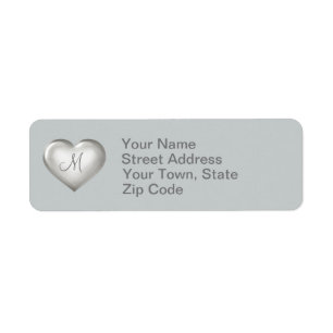 Monogram silver glass heart return address label