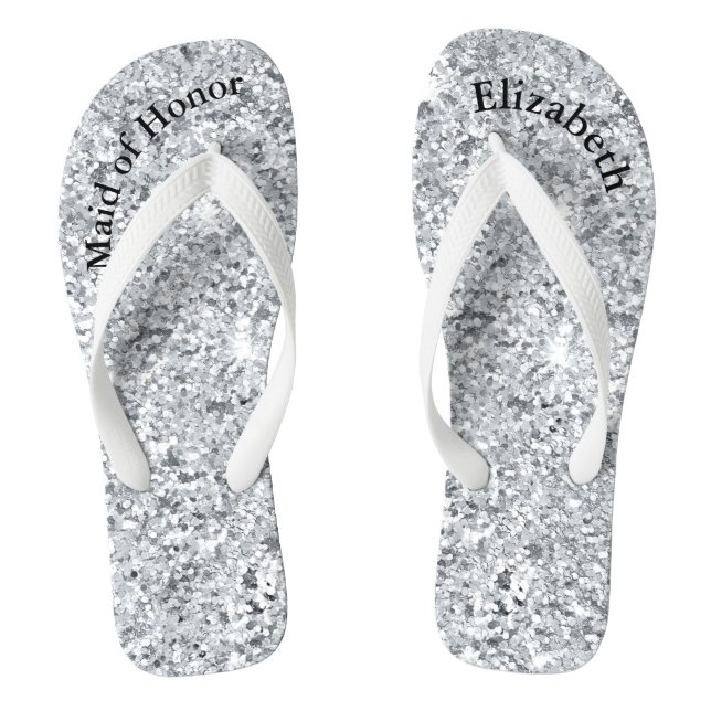 Monogram Silver Glitter Bridesmaid Maid of Honour Thongs (Footbed)