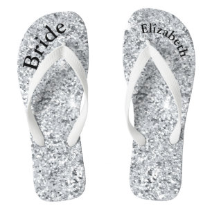 Monogram Silver Glitter Glam Bling Brides Thongs