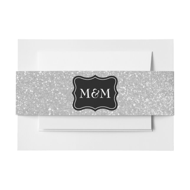Monogram silver glitter print envelope belly band invitation belly band (Front Example)