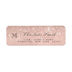 Monogram Silver Glitter Skinny RSVP Bridal Wedding Return Address Label