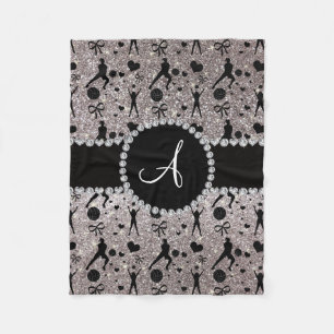 Monogram silver glitter volleyball players fleece blanket