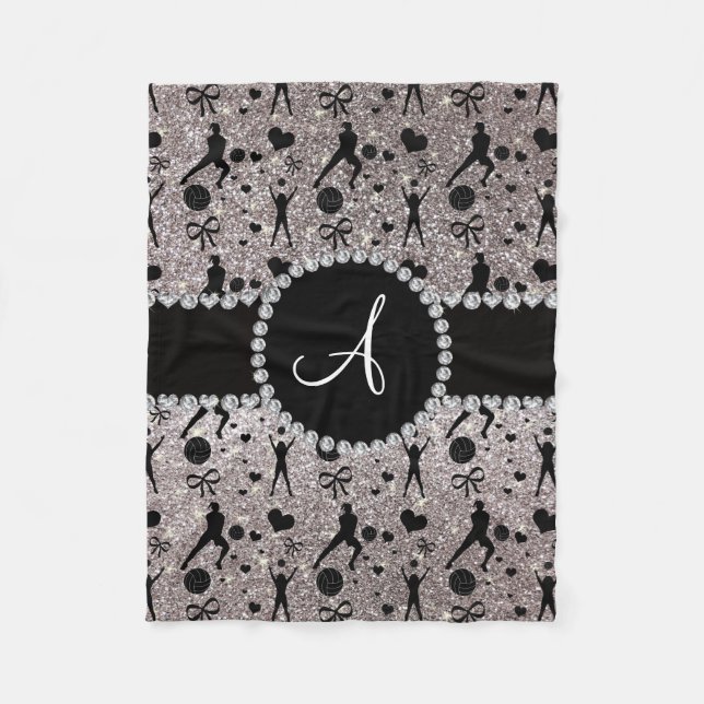 Monogram silver glitter volleyball players fleece blanket (Front)