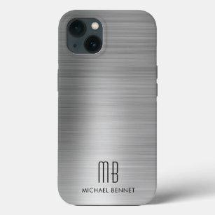 Monogram Silver Grey Brushed Metal iPhone 13 Case