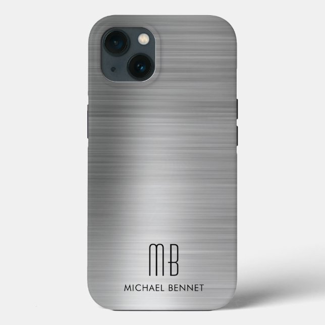 Monogram Silver Grey Brushed Metal Case-Mate iPhone Case (Back)