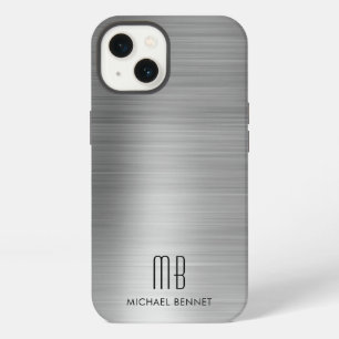 Monogram Silver Grey Brushed Metal iPhone 13 Case
