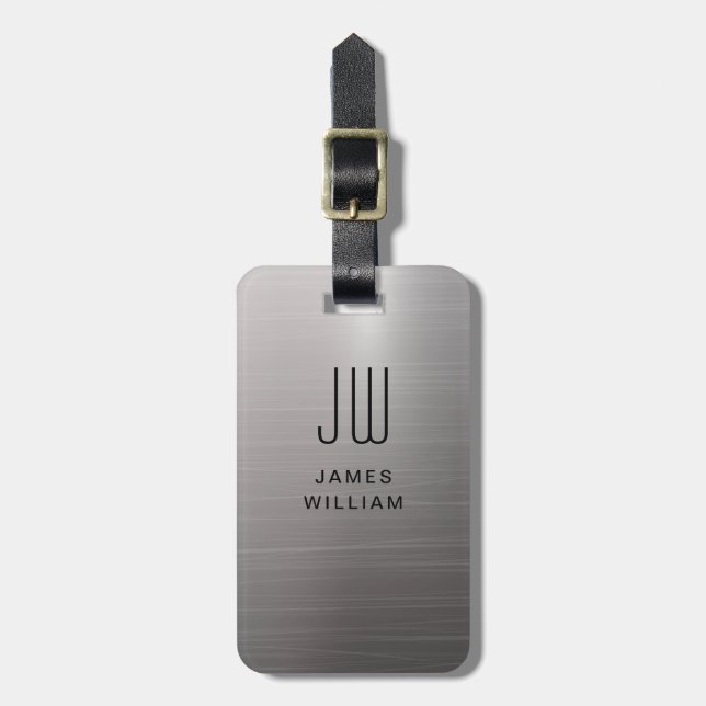 Monogram Silver Grey Brushed Metallic Pass Luggage Tag (Front Vertical)