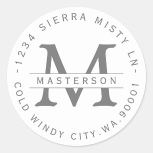 Monogram Silver Grey Circular Return Address Label