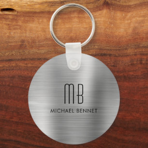 Monogram Silver Grey Faux Brushed Metal Key Ring
