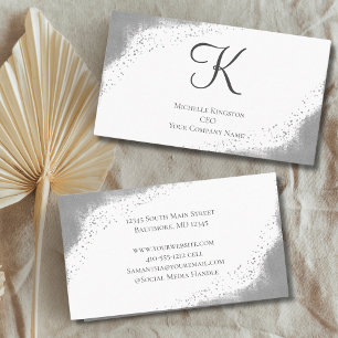 Monogram Silver Grey Glitter Glam Trendy Women's Business Card