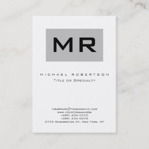 Monogram Silver Grey White Chubby Business Card