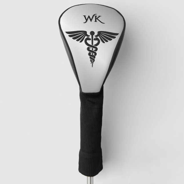 Monogram Silver Medical Caduceus Golf Head Cover (Front)