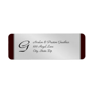 Monogram Silver Metal Black Wedding Address Label Return Address Label