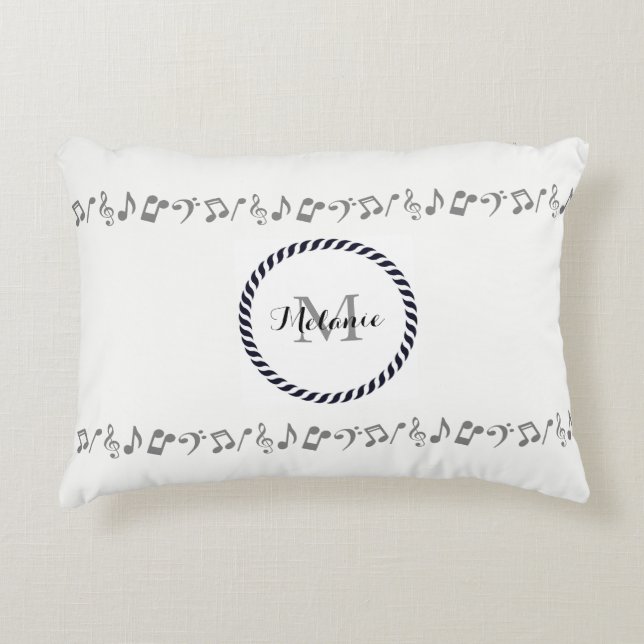 Monogram Silver Music Notes Accent Pillow (Front)