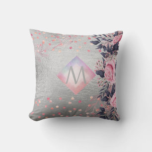 Monogram Silver Navy Rosegold Girly Newlyweds Gift Cushion