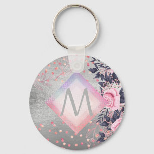Monogram Silver Navy Rosegold Girly Newlyweds Gift Key Ring
