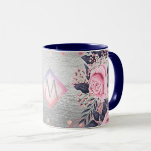 Monogram Silver Navy Rosegold Girly Newlyweds Gift Mug