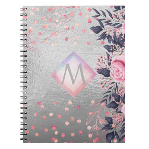 Monogram Silver Navy Rosegold Girly Newlyweds Gift Notebook
