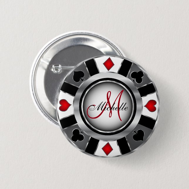 Monogram Silver Poker Chip Casino Design 6 Cm Round Badge (Front & Back)