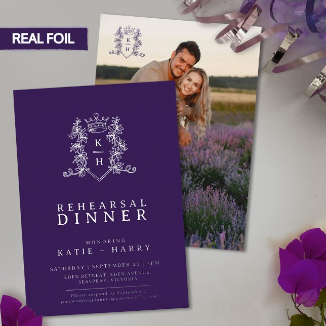 Monogram silver purple wedding rehearsal dinner (Creator Uploaded)