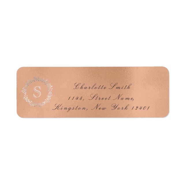 Monogram Silver Rose Gold Return Address RSVP 16t Label (Front)